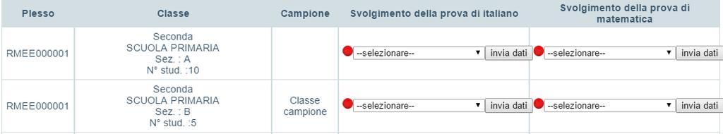 5.1 Comunicazione dello svolgimento delle prove Il modulo per la comunicazione dello svolgimento delle prove, visualizza l elenco delle classi della scuola (come mostrato nella Figura 12); per