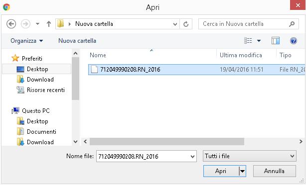 1 2 3 Figura 16 4. Premere il pulsante Apri, in questo modo ha inizio la fase di upload del file selezionato (nell esempio 712049990208.RN_2016). 5.