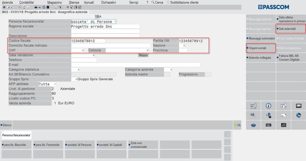 COMPELTAMENTO DELL ANGRAFICA AZIENDA Sia che l azienda sia stata creata in modalità personalizzata, che in modalità