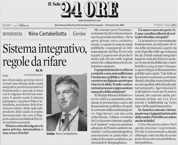 risorse dalla sanità integrativa, senza compromettere modello universalistico SSN Sanità integrativa: posizione GIMBE Testo Unico per tutte le forme di