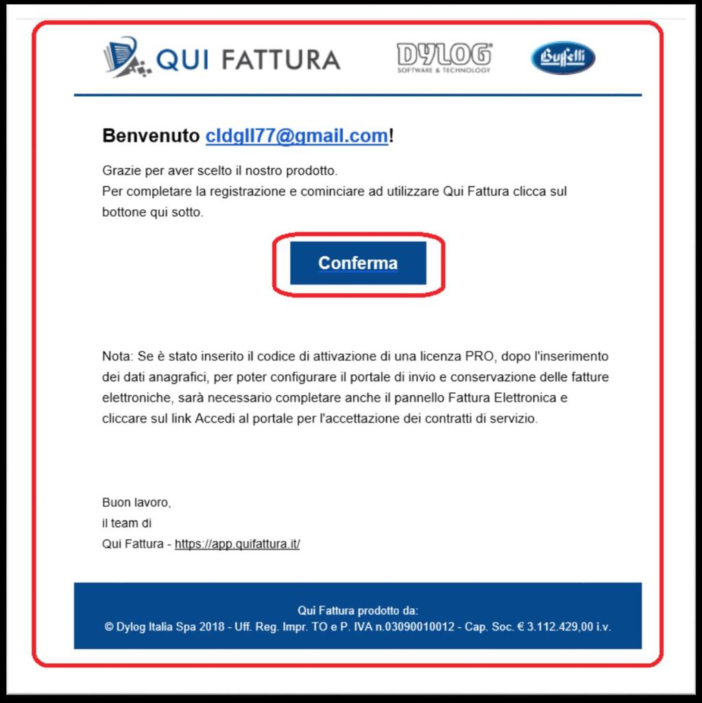 Conferma registrazione Il messaggio ricorda che, qualora l email di conferma registrazione non sia direttamente visibile nella sua casella di posta, occorrerà verificare non sia stata recapitata