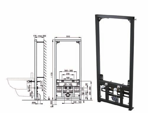 kg 560 mm A105 / 1200 cartongesso Telaio di montaggio Bidet sospeso A104 / 1200 cartongesso
