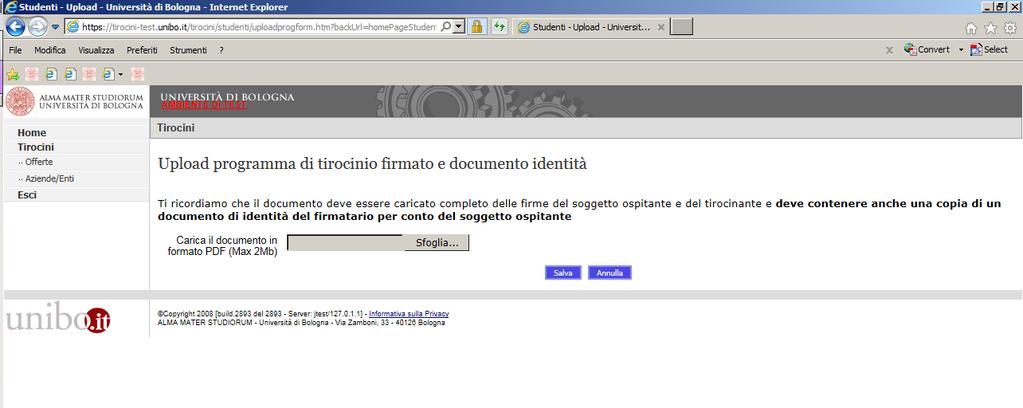 3. clicca su Sfoglia, carica il Programma di Tirocinio completo