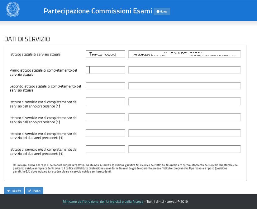 4.6.2 SEZIONE DATI DI SERVIZIO In questa sezione l utente ha la possibilità di inserire i dati di servizio.