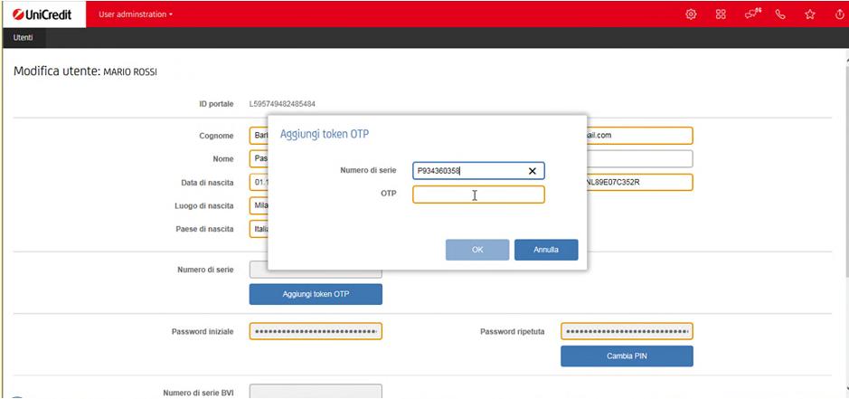 Il sistema restituisce il messaggio di conferma che il Token OTP è assegnato correttamente.