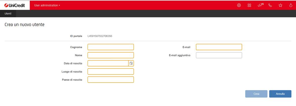 Utilizzatore (Local User) dall Area User Administration del Portale