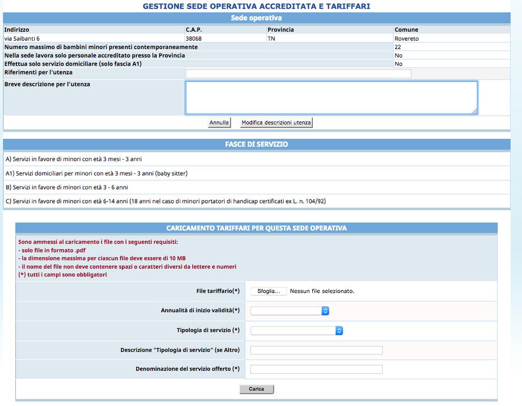 ACCREDITATE. Il sistema visualizza l elenco delle sedi per le quali si possono inserire i tariffari.