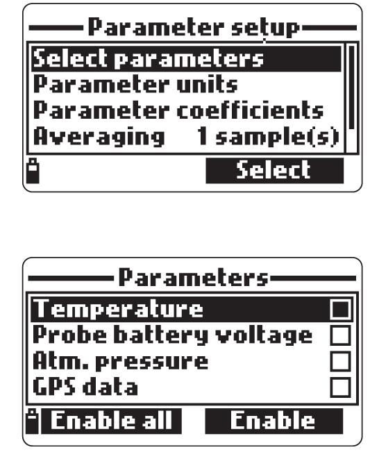 Capitolo 6 - MENÙ SETUP PARAMETRI Dal menù principale, utilizzare i tasti freccia per evidenziare Parameter Setup e poi premere Select. Saranno visualizzate le seguenti opzioni: 6.