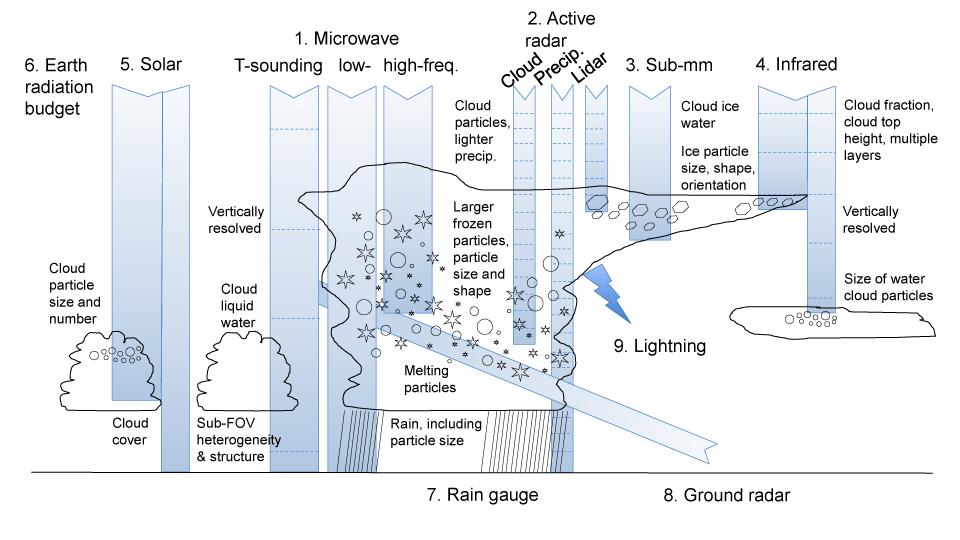 Schematic representation of the information on cloud and precipitation microphysical properties and sub-grid heterogeneity.
