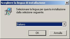 Scegliere la lingua di installazione e cliccare OK Proseguire premendo il pulsante "Avanti>" in tutte le videate proposte.