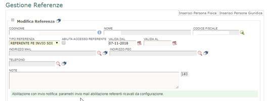 Attenzione: qualora il pulsante inserisci referente non sia visibile significa che non è stato configurato l indirizzo mail mittente delle credenziali (v.