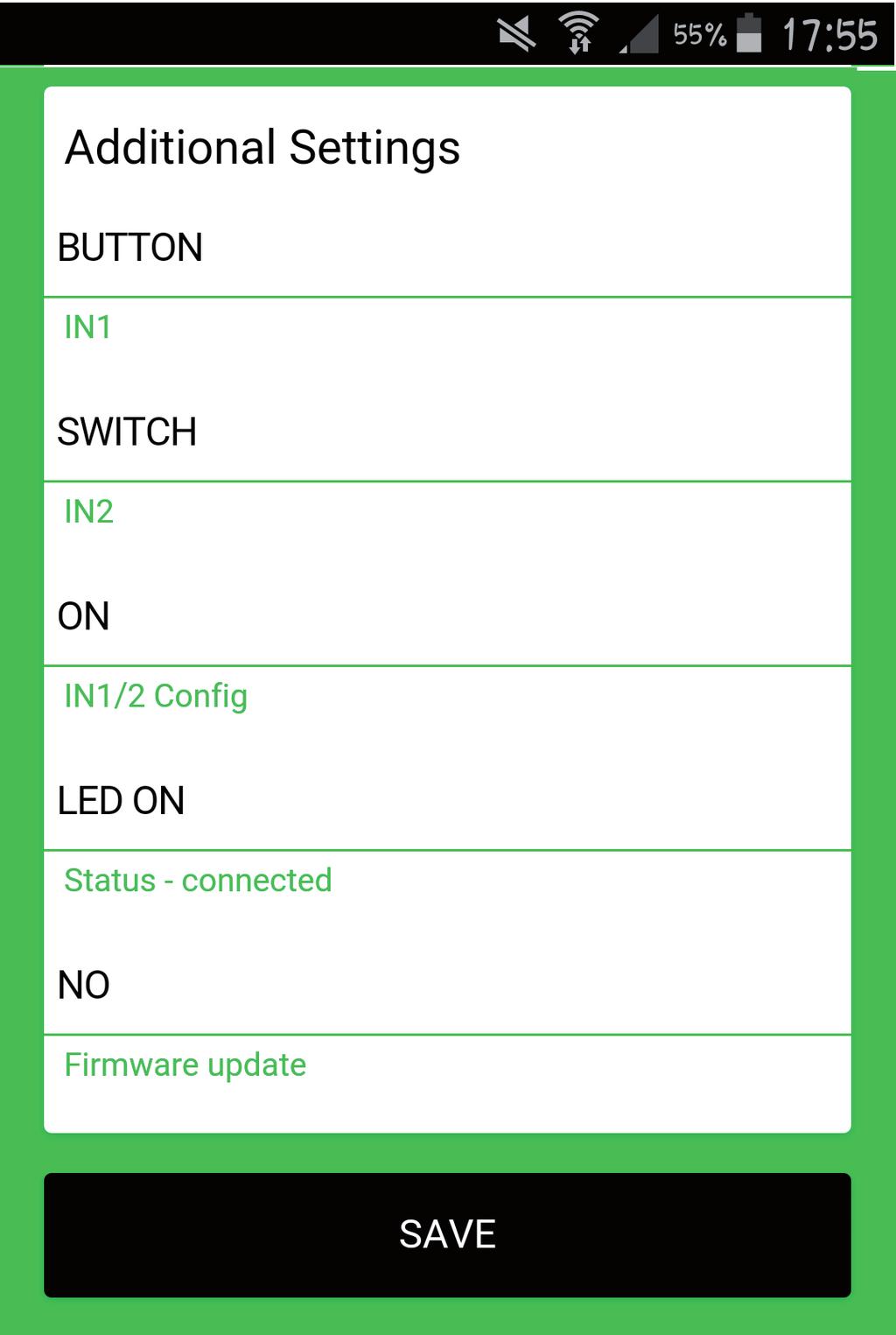 PAGINA 8 DI 12 Programmazione degli ingressi filari Impostare IN1 e IN2 a seconda del tipo di interruttore da collegare (monostabile - button, bistabile - switch) Per salvare, fare click su SAVE.