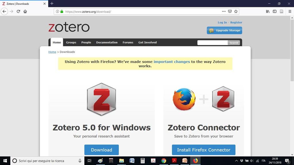 Download e installazione (MS Windows + Firefox) Avviare il download di Zotero