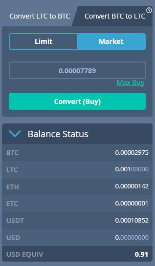 In altre parole, vogliamo acquistare LTC con BTC (vendere LTC per BTC) e dobbiamo utilizzare gli ordini per raggiungere questo obiettivo.