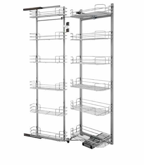 Pull-out equipped column (reversible), with 12 baskets, wire bottom, with