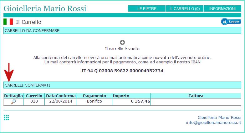 4.2 FATTURAZIONE Dopo aver effettuato la Conferma finale, il carrello passa nell elenco dei carrelli confermati.