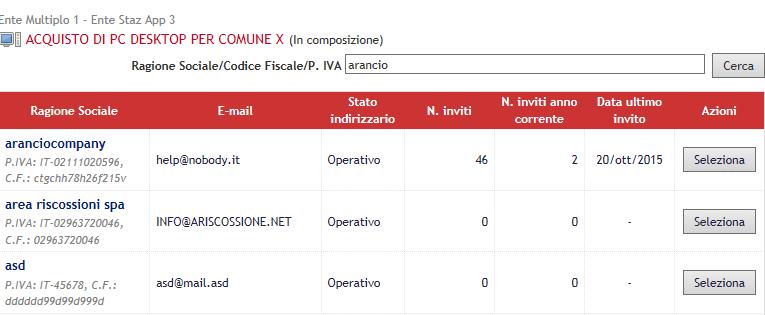 Dopo aver identificato l Operatore Economico da invitare cliccare il pulsante Seleziona.