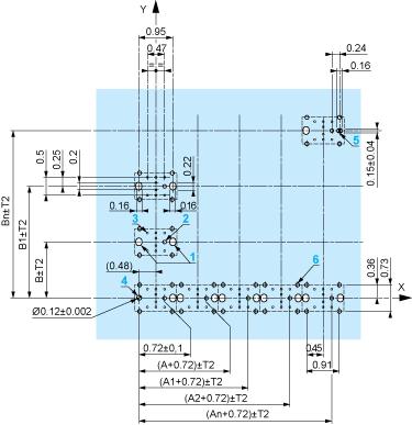 Dimensioni in pollici A: 1,18 pollici min. B: 1,57 pollici min.