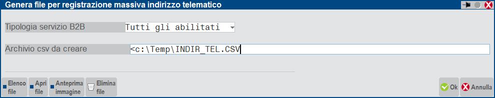 Deve avere la estensione csv Nell esempio di cui sopra l elaborazione creerà nella directory locale c:\temp il file INDIR_TEL.