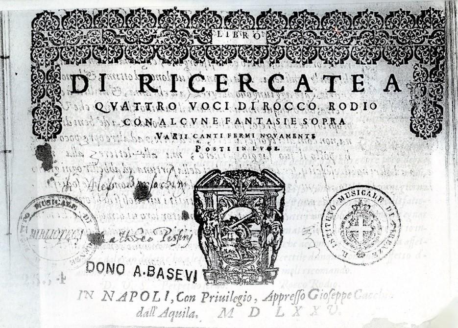 Rocco Rodio, Libro di ricercate a quatro voci