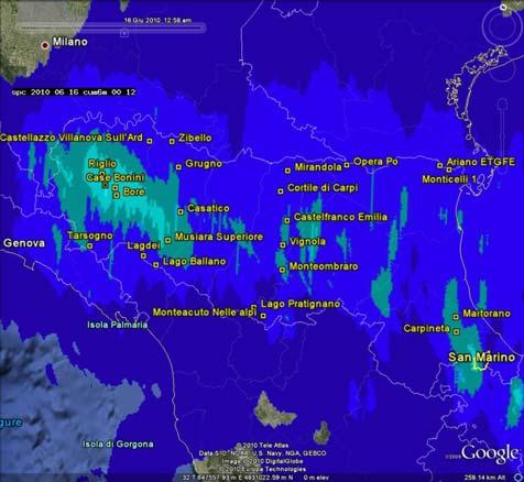 Le cumulate da radar evidenziano le aree dove le precipitazioni hanno registrato i