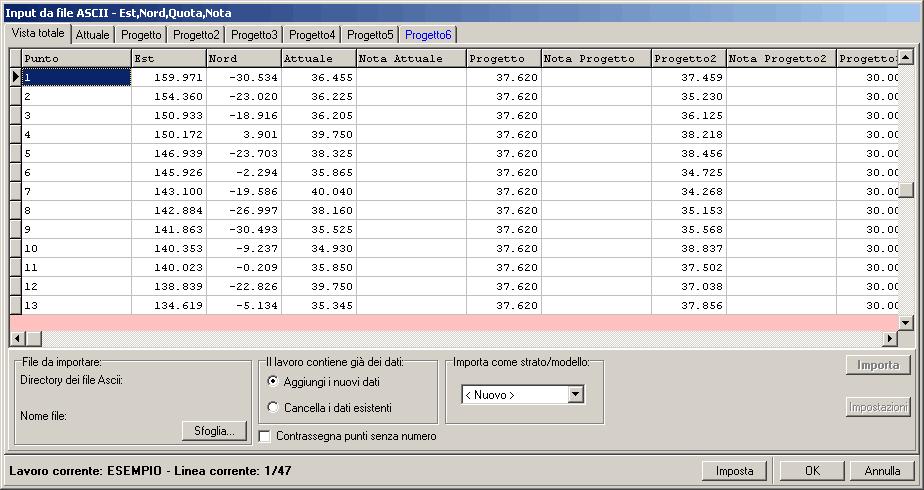 7.6 - da FILE ASCII La procedura importa direttamente i punti quotati registrati in formato ASCII.