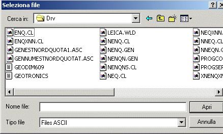 A) Lavoro da importare: Utilizziamo questo riquadro per ricercare il file ASCII contenente i dati da memorizzare in DISCAV. Attivare il bottone Sfoglia e selezionare il file appropriato.