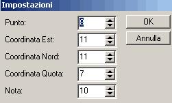 Coordinata Nord Coordinata EST Coordinata Quota 11 Questo valore di coordinata viene prelevato dal carattere 9 fino al carattere 20 della riga