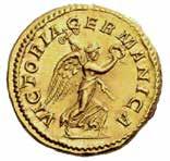 AUGVSTI ma la rappresentazione della Vittoria è decisamente diversa: in piedi, scrivente su uno scudo o seduta su un globo (ex asta Nac 24/2002). Fig. 14. Aureo di 7,15 grammi coniato a Roma nel 204.