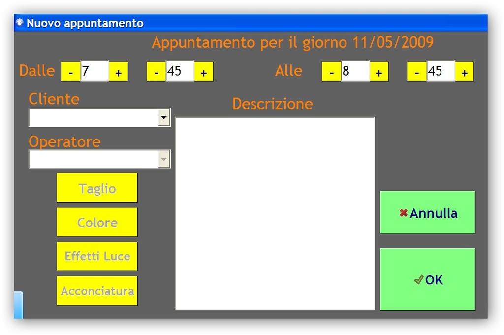 Inserire un appuntamento Dopo avere cliccato scegliere: compare la seguente schermata, è