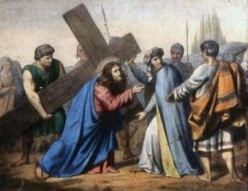 STAZIONE 5 Gesù aiutato dal Cireneo Gesù ha detto: Chi vuol venire dietro a me prenda la sua croce e mi segua.