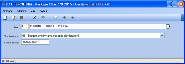 Questa funzione è presente nel menù: 2017 o Gestione CU Con la dicitura: Dati Fornitura o