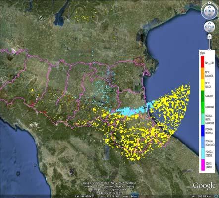 Mappe di classificazione di idrometeore del 01/03/2011