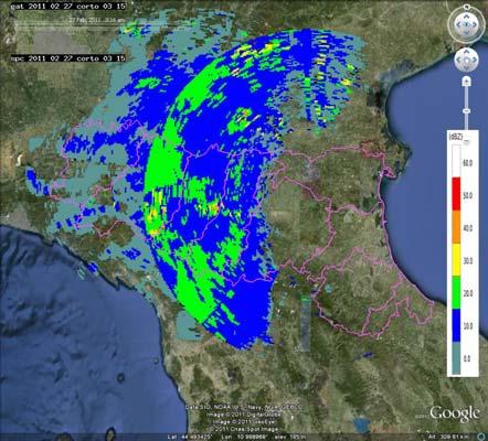 Mappe di riflettività del 27/02/2011 alle 03:15 (in alto