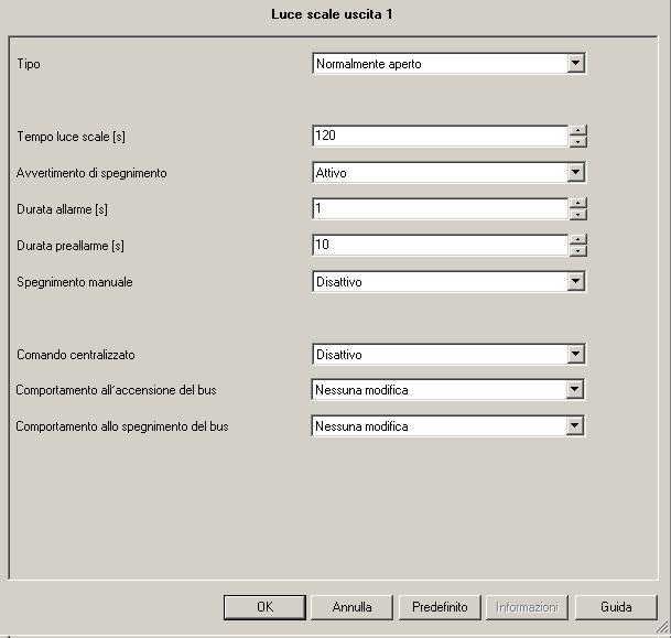 Uscita, luce scale temporizzate I seguenti parametri sono disponibili per ogni canale e sono identici per ciascuno di essi.