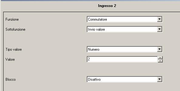 Fronte di salita = chiusura contatto IN Fronte di discesa = apertura contatto IN Scegliendo "Commutatore" si avrà l invio di un ON o di un OFF per il fronte scelto, e nessun invio per il successivo