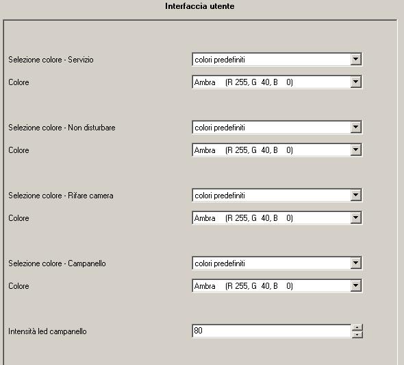 Interfaccia utente E' possibile definire i colori dei vari led e impostare l'intensità luminosa dell'eventuale icona "campanello".