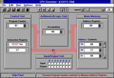 Figura 2.2: GUI di CPU Simulator caratteristica interessante sta nel fatto che è compatibile con Windows 3.1 e alcuni vecchi Macintosh.