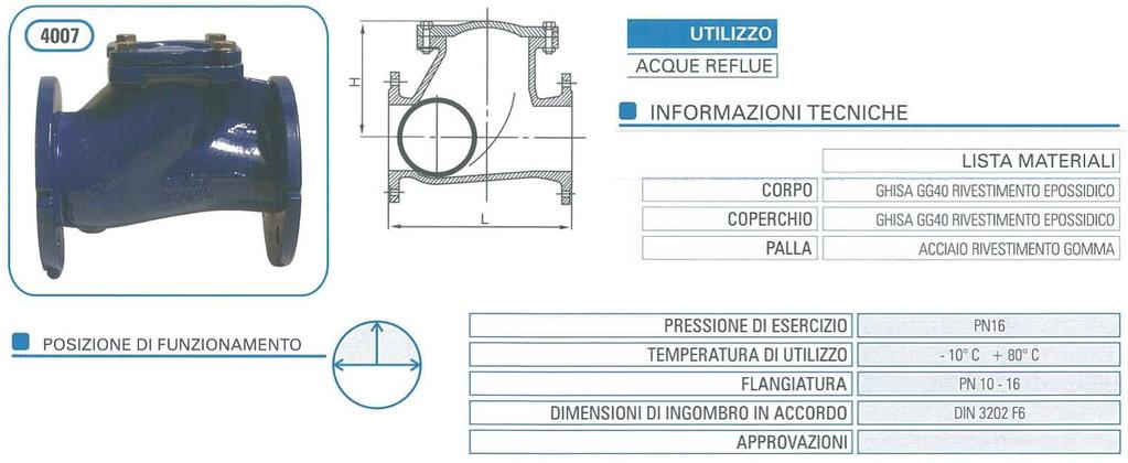 VALVOLA DI RITEGNO A PALLA FLANGIATA DN CODICE