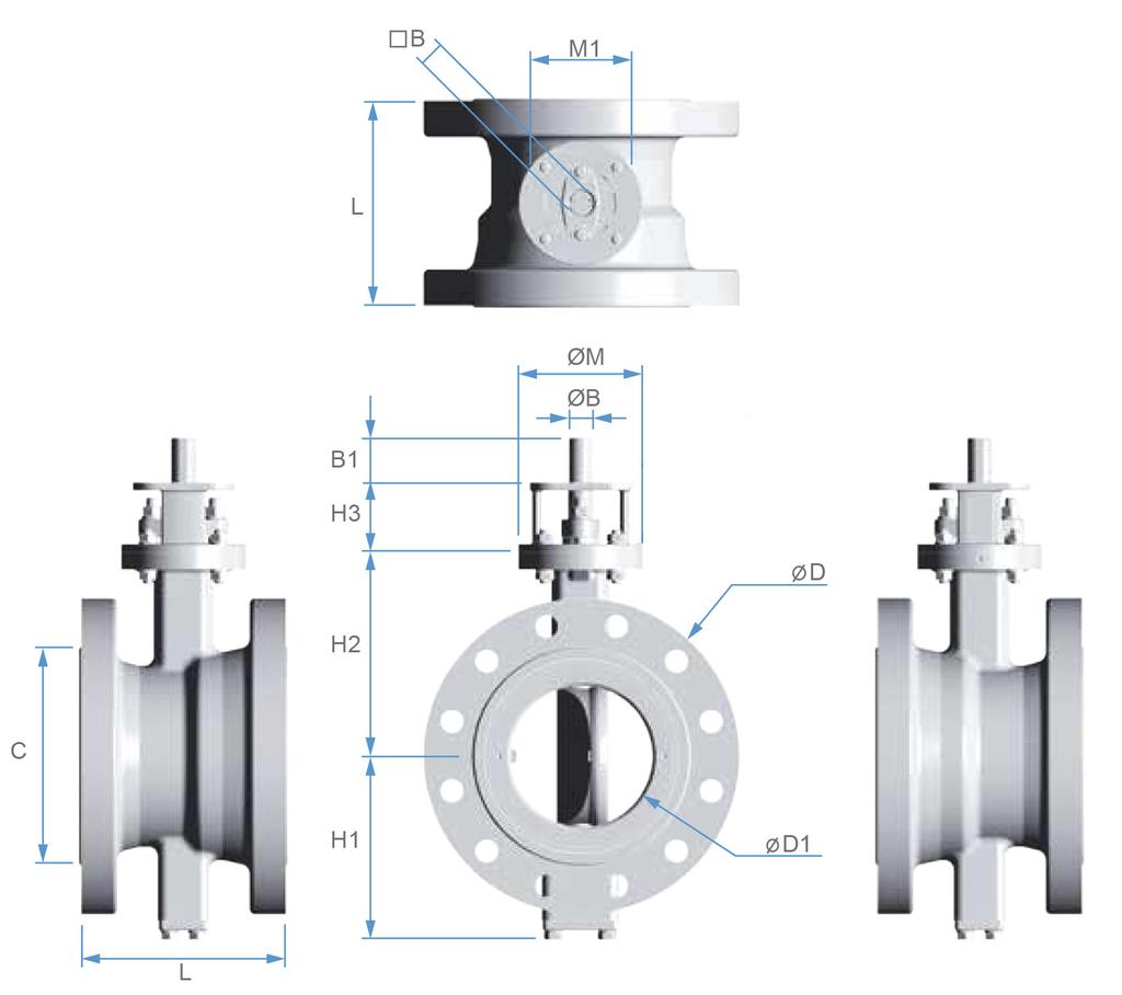 7 FLANGIATA (mm) ISO 5211 FLANGIA SUPERIORE MISURE FINITURA ALBERO PESO Valvola Castello DN Inch L H1 H2 H3 ØD ØD1 Tipo ØM Tipo M1 ØB B B1 KEY Kg 80 3 180 121 140 70 214 78 F10 125 F10 F07 102 14 11