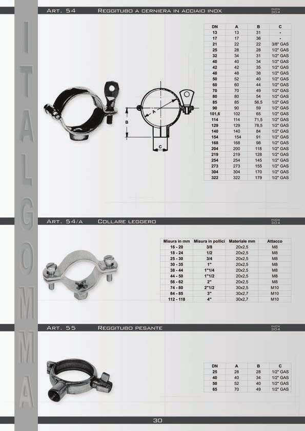Art. 54 Reggitubo a cerniera in acciaio inox Inox 304 Art.