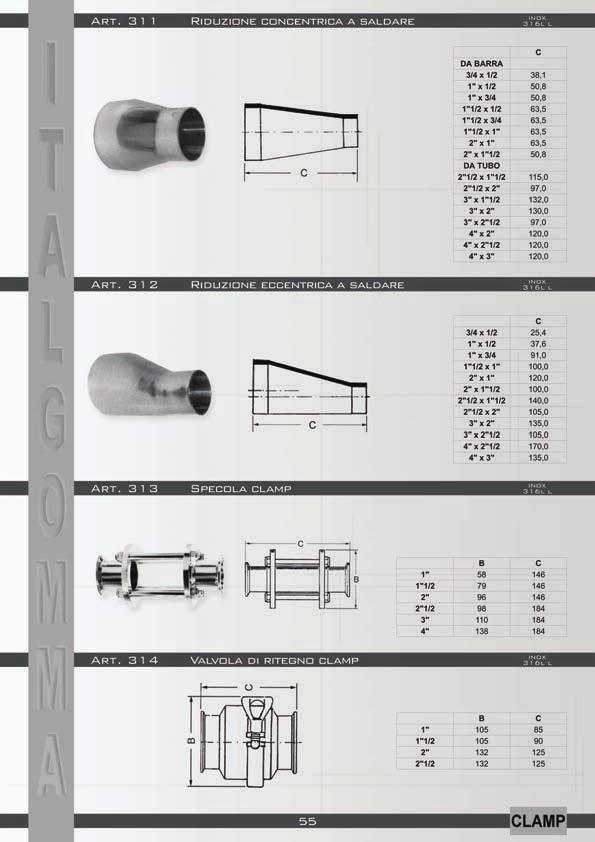 Art. 311 Riduzione concentrica a saldare Inox 31 6l Art.