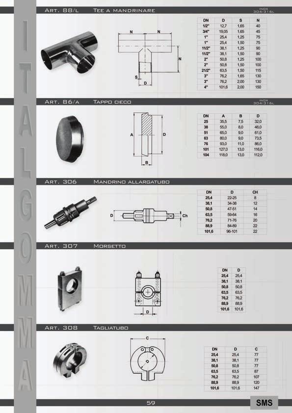 Art. 88/L Tee a mandrinare Inox 304/31 6l Art.