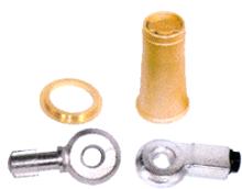 accessori per lucchetti "viro" utilizzati per serrande: ancoraggio in acciaio con innesto per occhiolo, 2 occhioli in acciaio stampato di cui uno filettato con dado di fissaggio. V695 - Confez. 1.