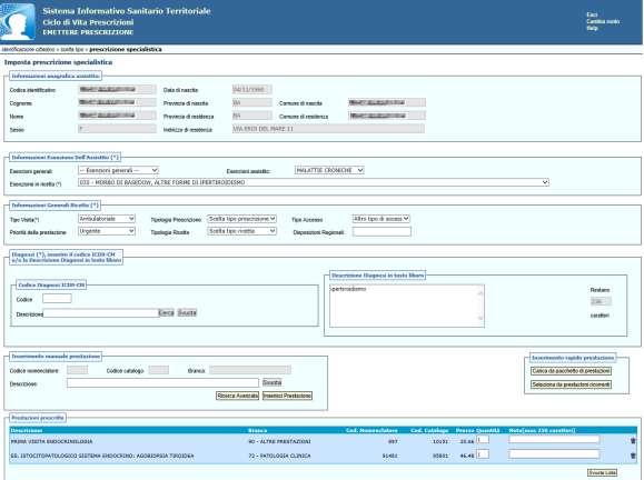 4.2.2.2 Emettere prescrizione specialistica Questa funzionalità permette di inserire una prescrizione specialistica, è possibile inserire fino a 8 prestazioni per una stessa prescrizione.