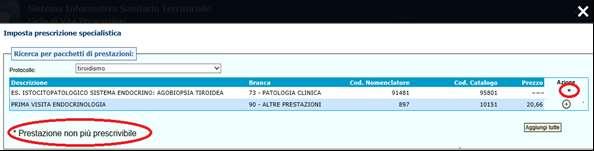 : Se nei pacchetti di prestazioni o nella lista di prestazioni ricorrenti già create è presente qualche prestazione non più valida, non sarà selezionabile e sarà identificata da un asterisco come
