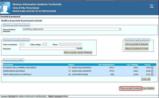 Figura 61 L'intero pacchetto, invece, potrà essere eliminato digitando il tasto