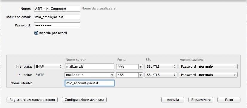 5 6. Nella pagina che si apre seleziona Configurazione manuale : in entrata: seleziona IMAP Nome del server mail.aeit.