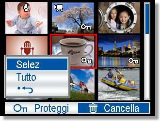 Eliminare più file 4 Accendere la fotocamera ed impostarla sulla visualizzazione delle miniature ( pagina ). Aprire il menu.