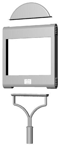 Fig. 5 La forcella di raccordo tra il corpo contenitore ed il palo di sostegno è costituita da profilati estrusi in acciaio con sezione a D (fig. 6). L ingombro della sezione è di 28x34.5mm.